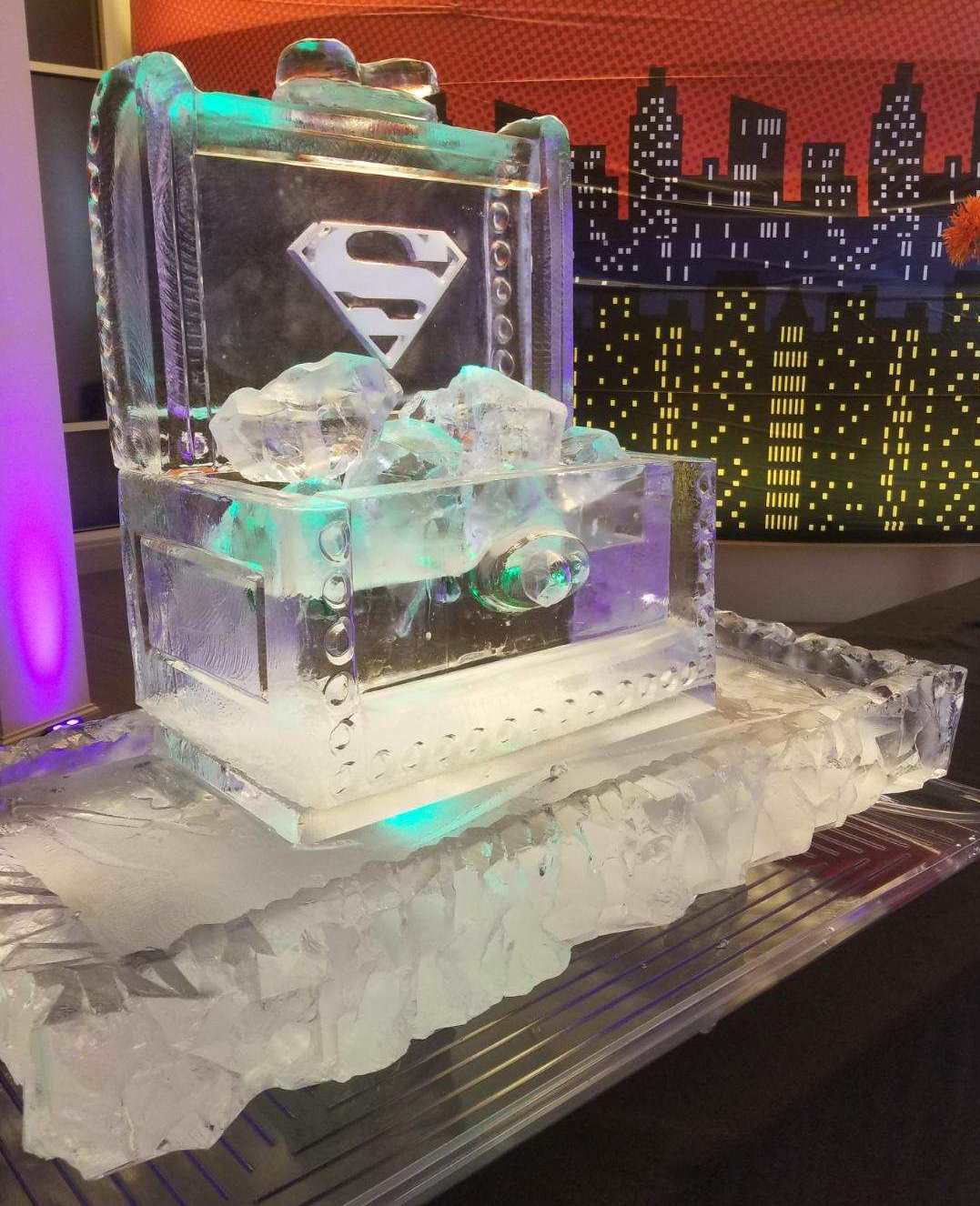 Illuminated corporate logo ice sculpture centerpiece