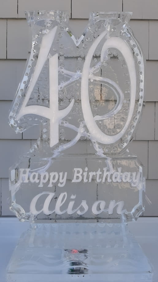 Happy 40th Birthday number 40 ice sculpture