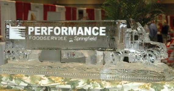 Performance engraved ice sculpture display