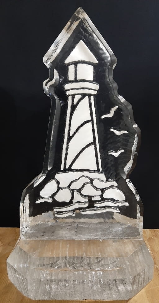 Lighthouse engraved ice sculpture