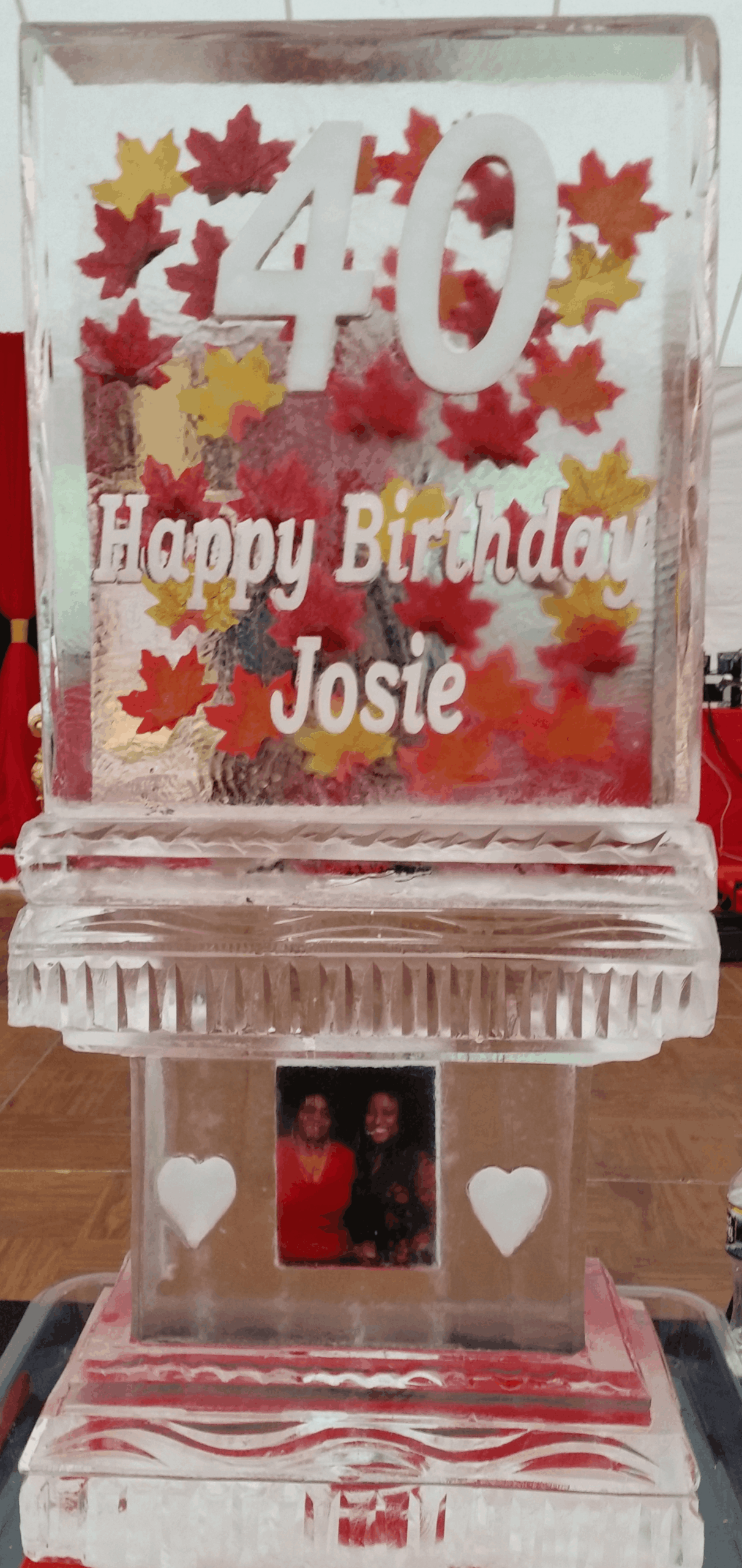 Happy Birthday Josie engraved ice sculpture