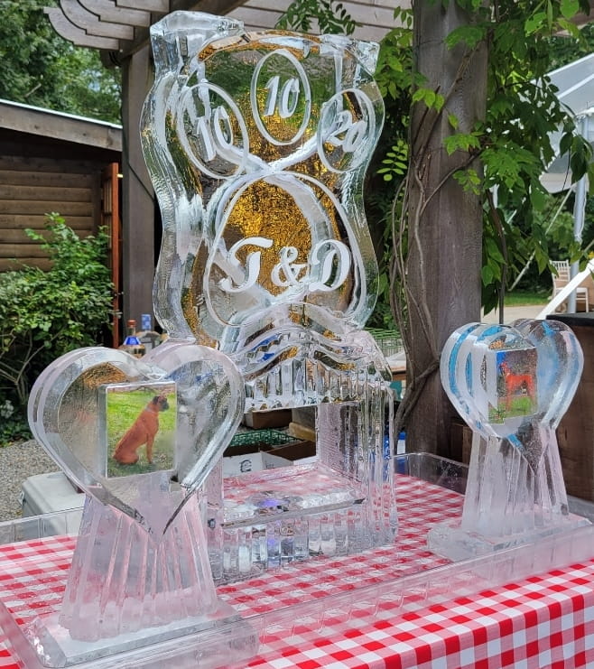 Personalized wedding ice sculpture with heart design