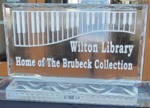 Wilton Library engraved ice sculpture