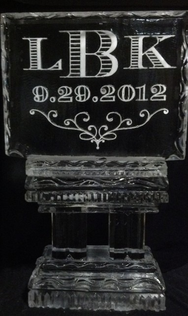 Wedding date engraved ice sculpture with decorative border