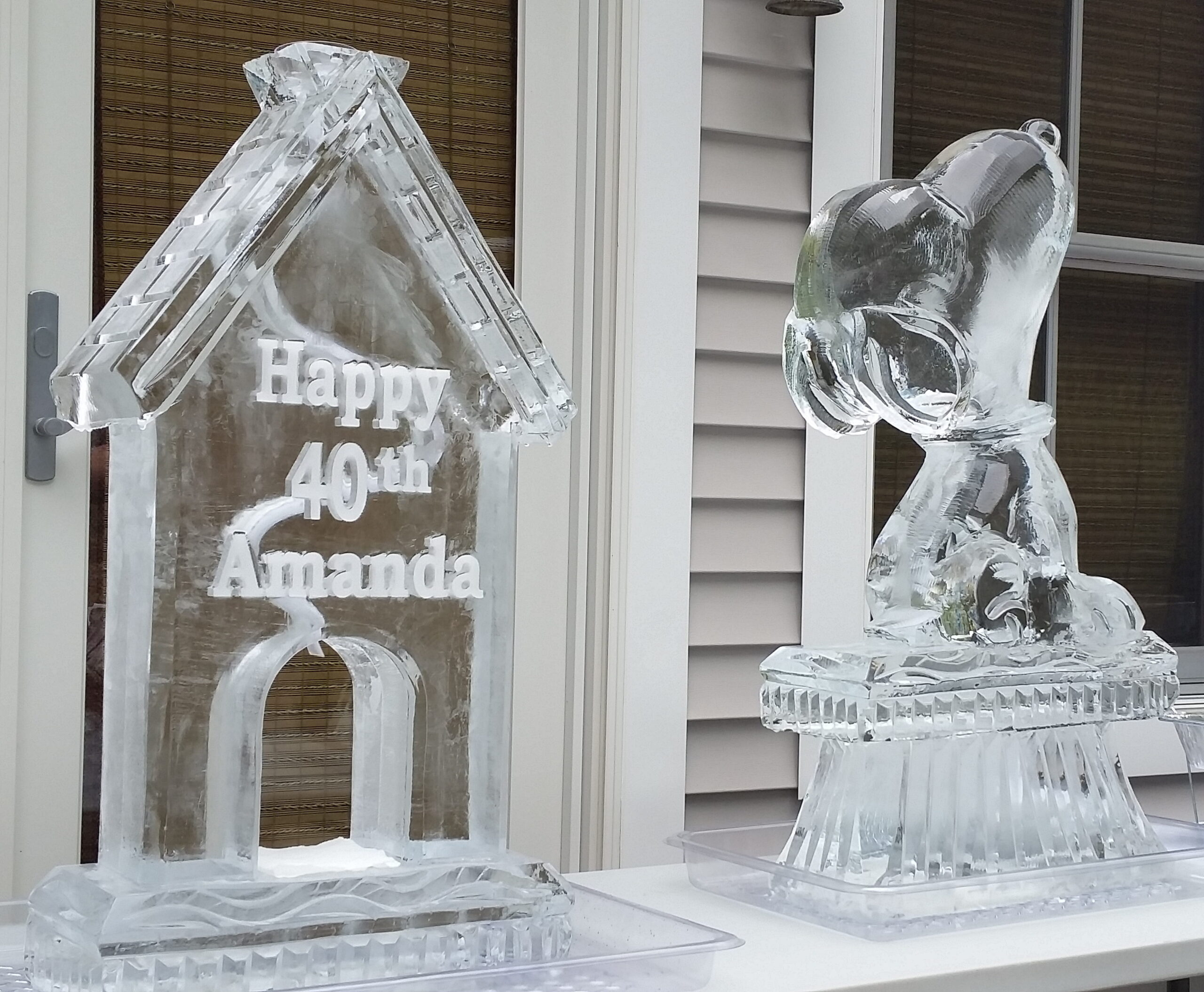 Happy 40th birthday dog ice sculpture