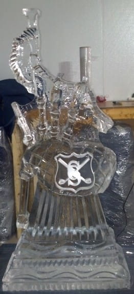 Decorative engraved ice sculpture with custom logo