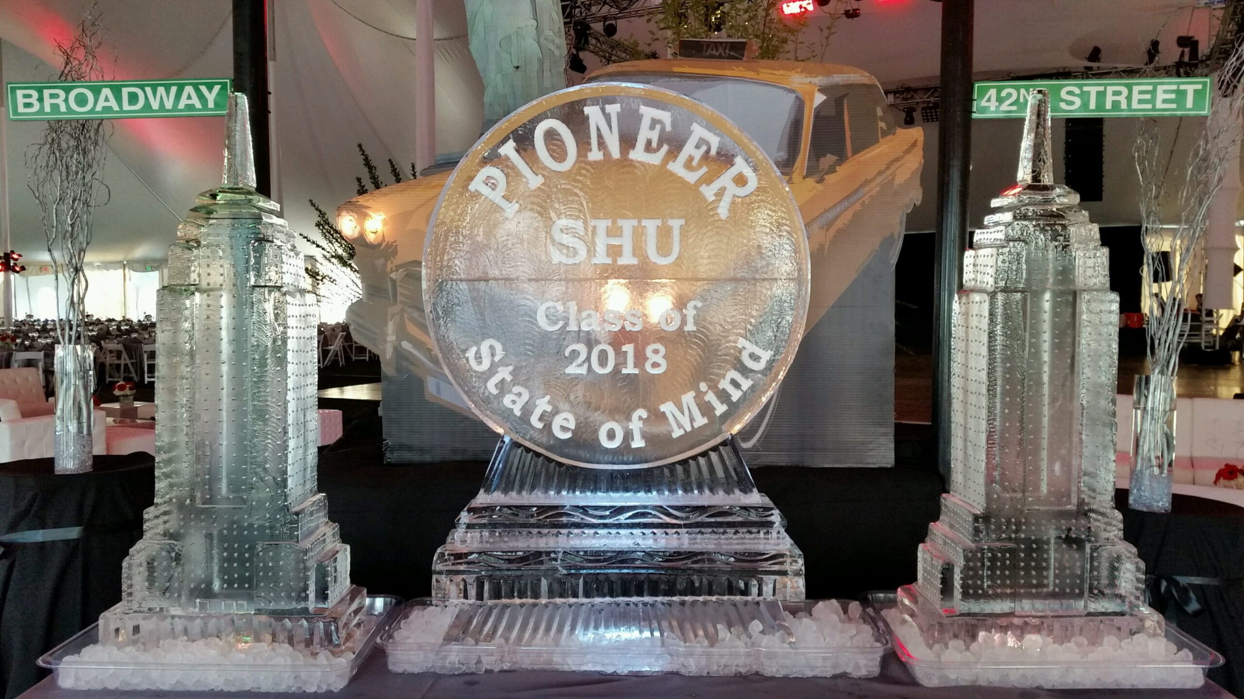 Pioneer award engraved ice sculpture