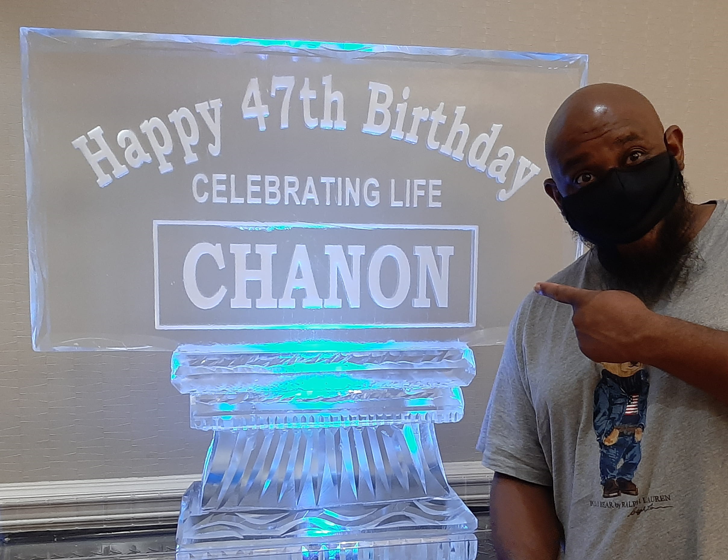 Happy 47th Birthday Chanon illuminated ice sculpture