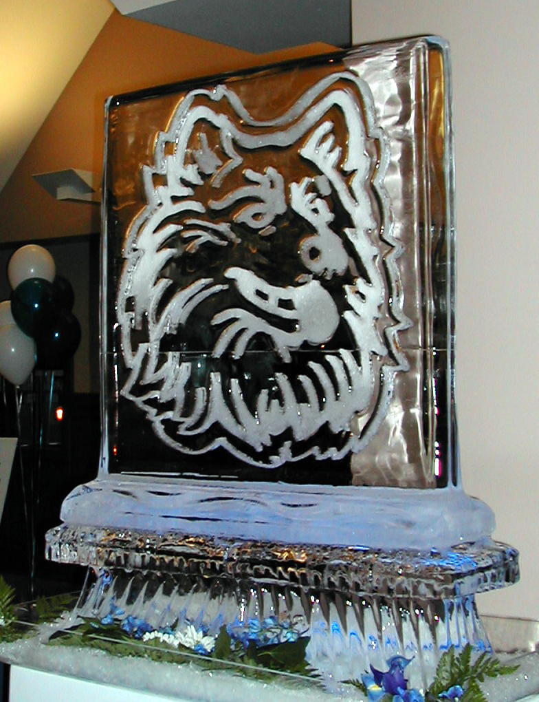 Wolf head engraved ice sculpture