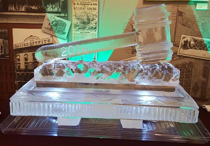 Custom engraved ice bar with green lighting