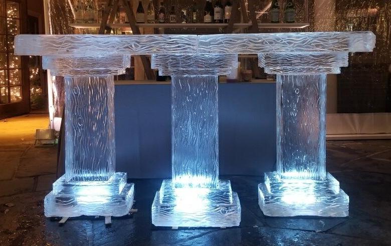 Illuminated ice bar with glowing columns