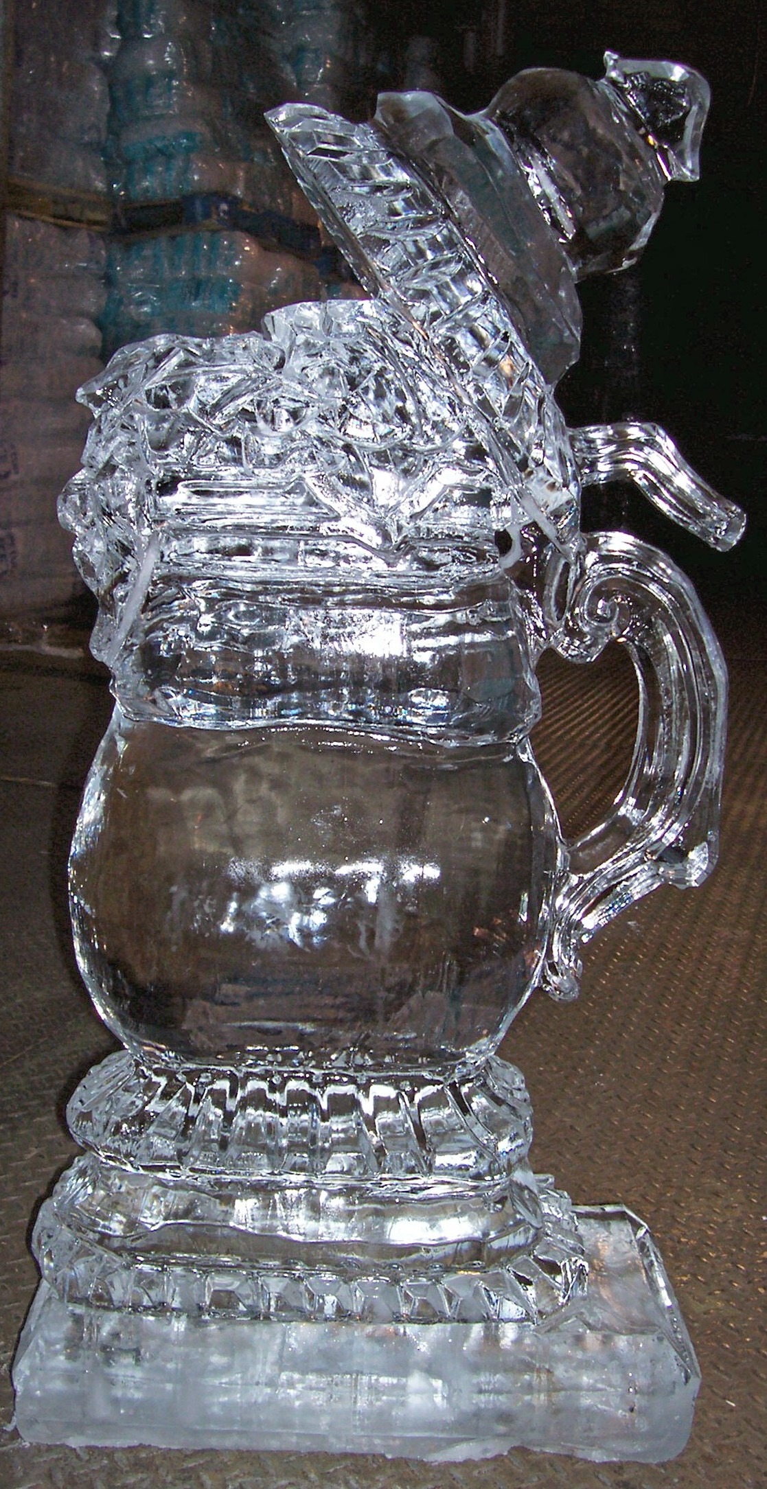 Ice sculpture beer mug centerpiece