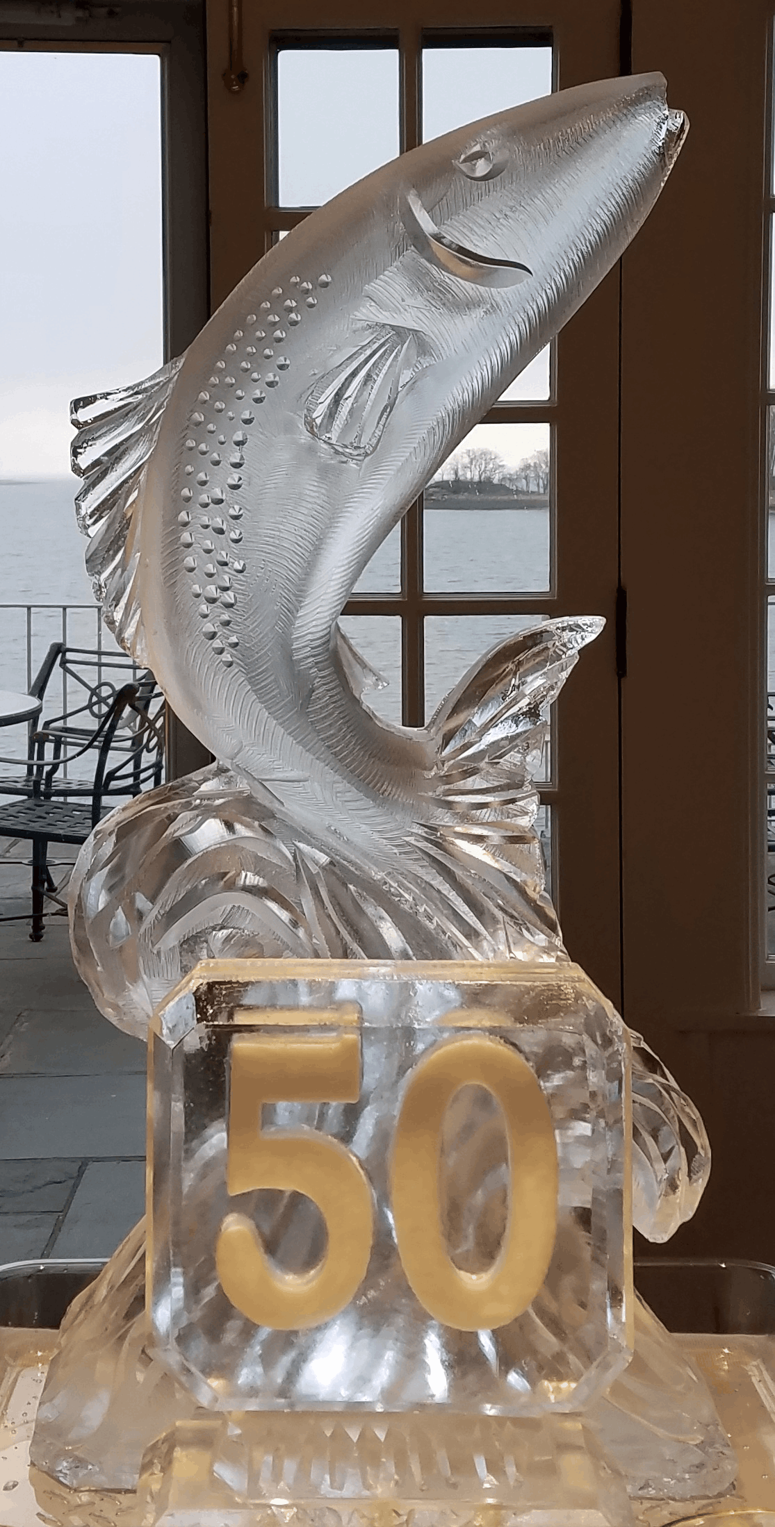 Leaping marlin ice sculpture