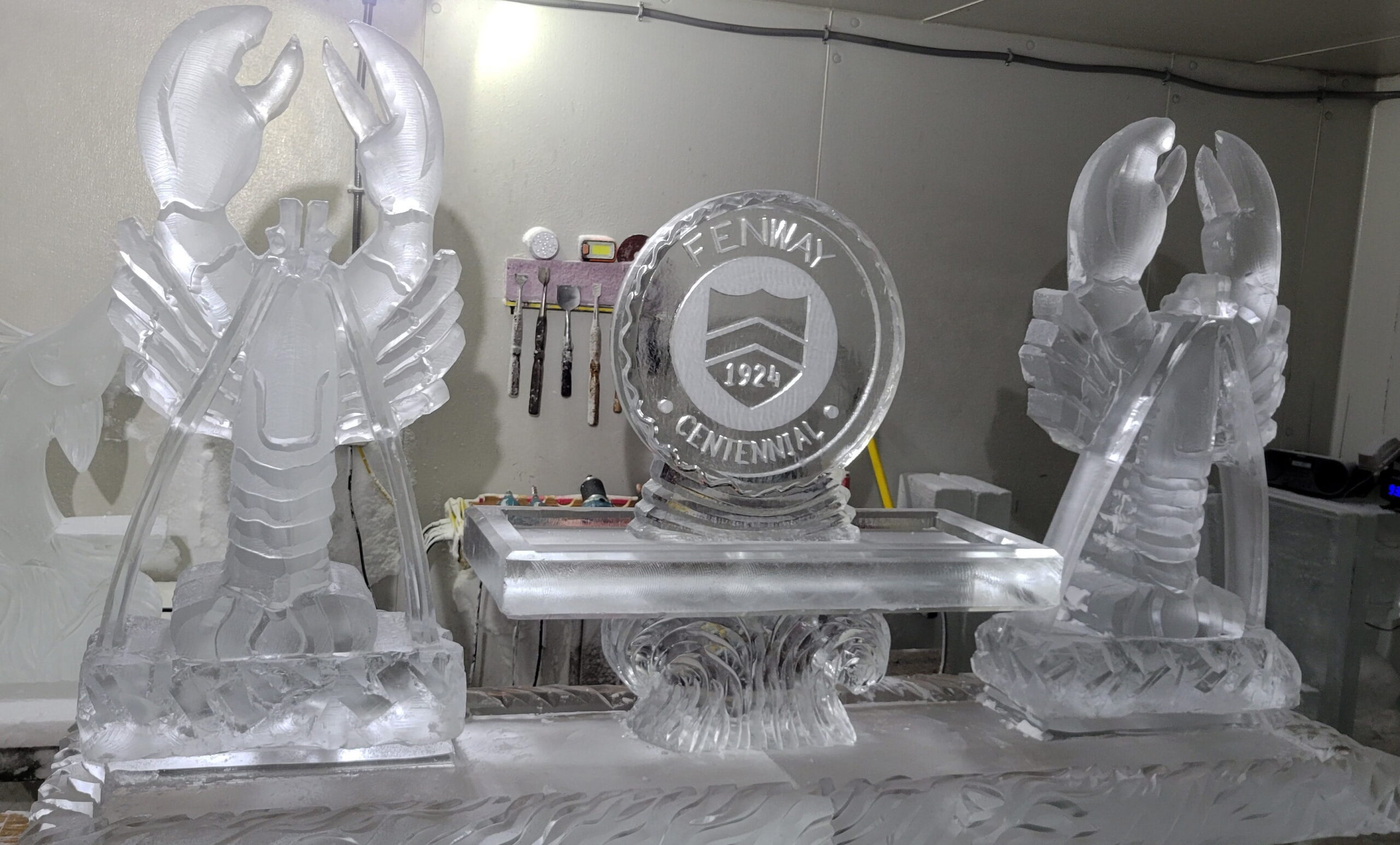 Corporate seal engraved ice sculpture