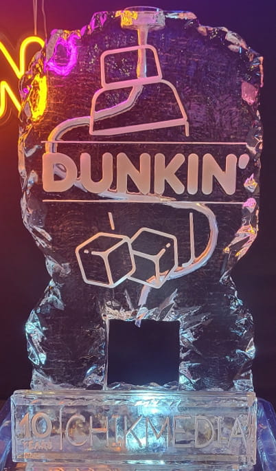 Dunkin' snowflake engraved ice sculpture