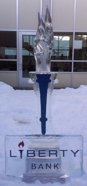 Modern abstract geometric column ice carving for an outdoor event