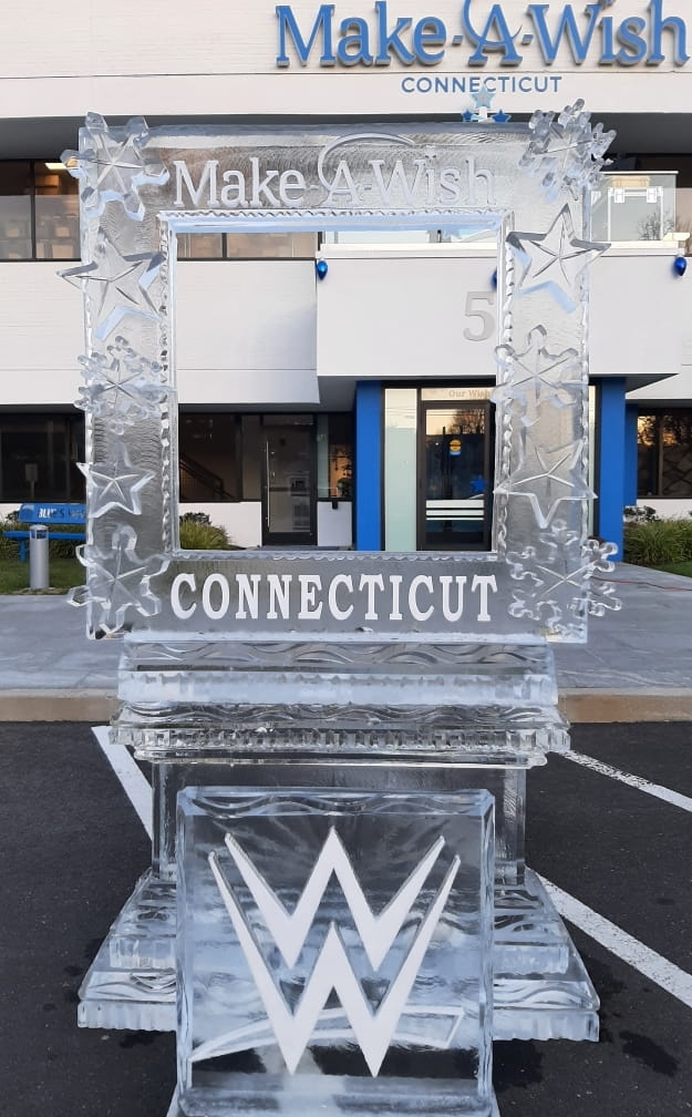 Connecticut custom block letter ice sculpture displayed outdoors