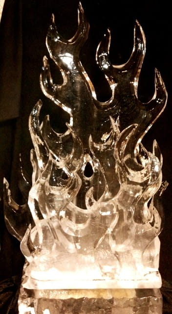 Flame-inspired abstract ice sculpture