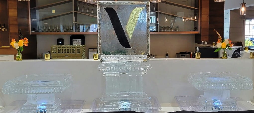 Letter V monogram ice sculpture